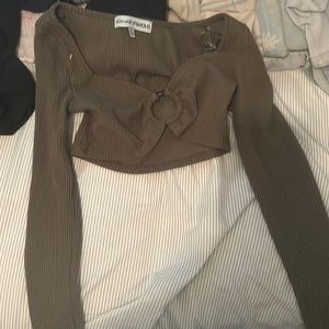 Long sleeve cut out forest green crop top